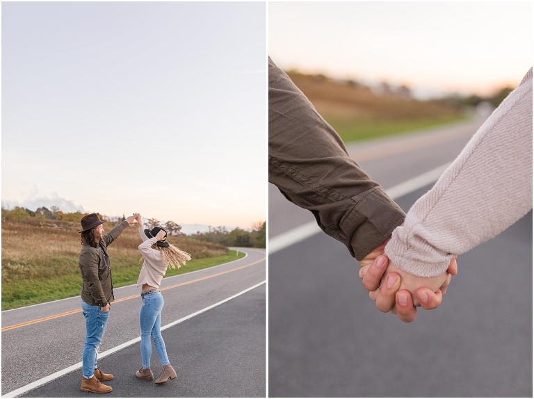 This Skyline Drive fall engagement session was straight fire. The autumn sunset colors of Tanner's Ridge Overlook and these stylish couple were too hot to handle
