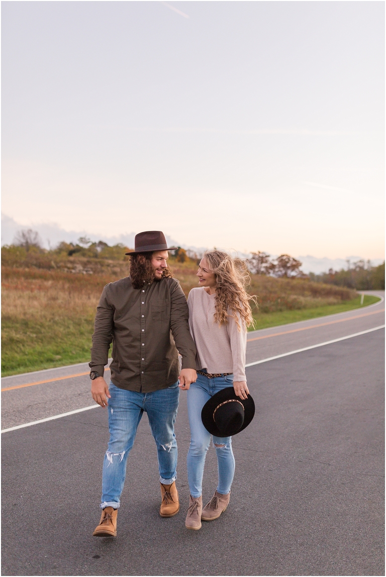 This Skyline Drive fall engagement session was straight fire. The autumn sunset colors of Tanner's Ridge Overlook and these stylish couple were too hot to handle