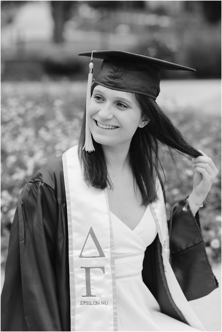 Black and white photo of JMU senior.