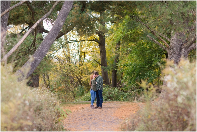 Autumn engagement session at Lake Shenandoah with fall colors.