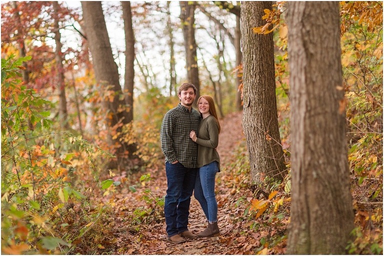 Autumn engagement session at Lake Shenandoah with fall colors.