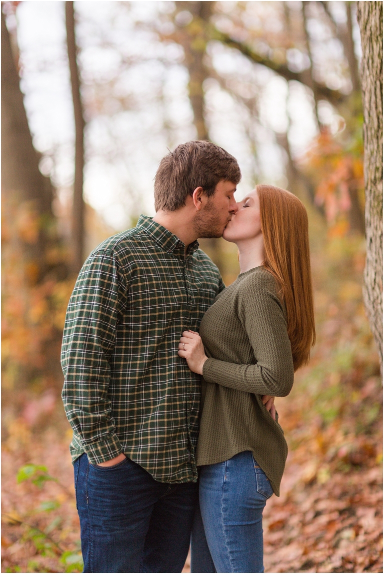 Autumn engagement session at Lake Shenandoah with fall colors.