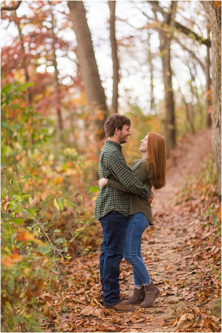 Autumn engagement session at Lake Shenandoah with fall colors.