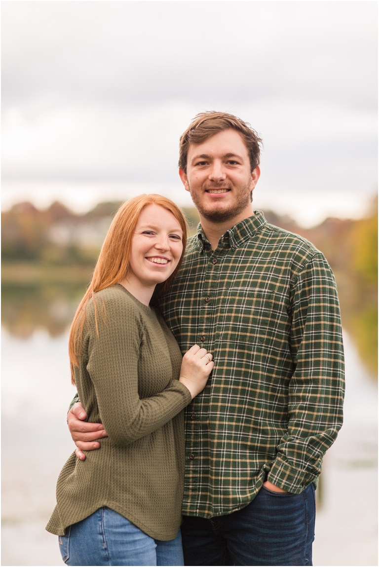 Autumn engagement session at Lake Shenandoah with fall colors with the lake in the background.