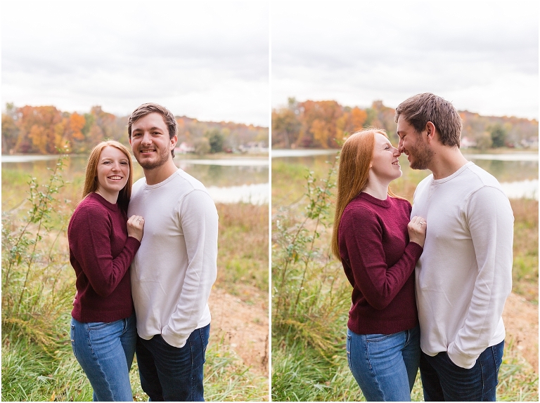 Autumn engagement session at Lake Shenandoah with fall colors and the lake in the background.