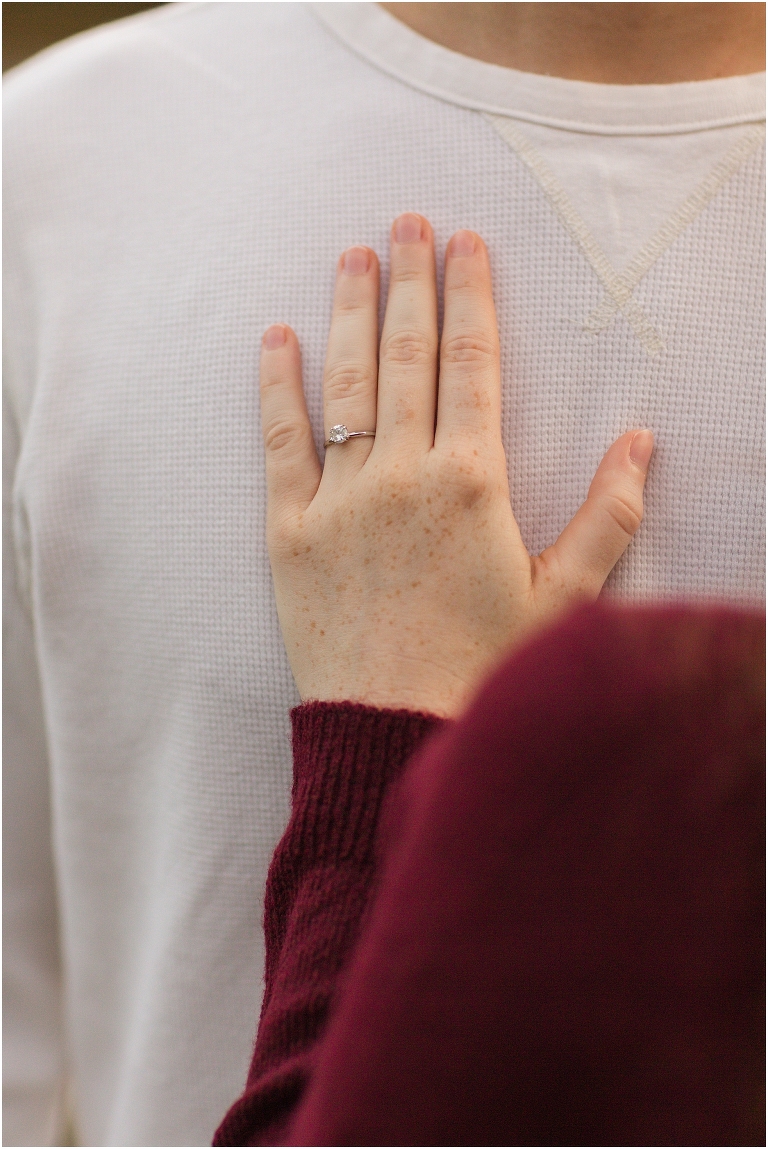 Beautiful engagement ring during engagemnt session at Lake Shenandoah.
