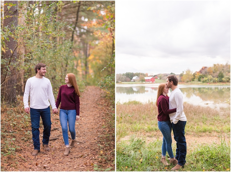 Autumn engagement session at Lake Shenandoah with fall colors.