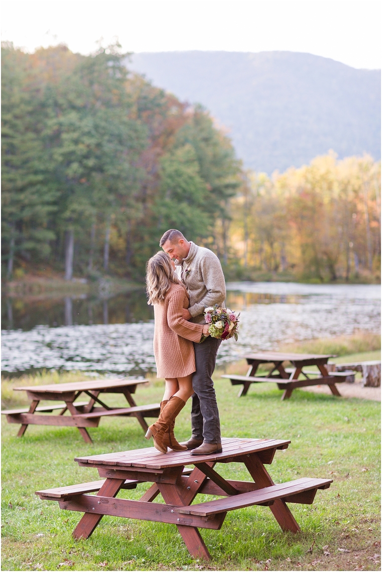Virginia vow renewal and anniversary session in the autumn forest lakeside