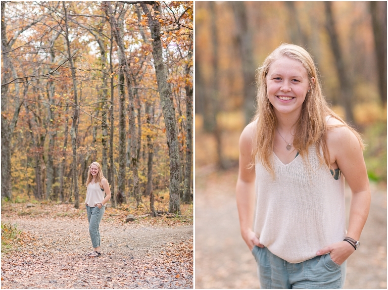 Sunset Hawksbill Summit Skyline Drive senior session with fall foliage