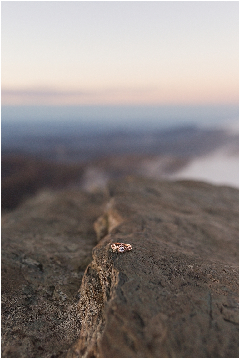 Engagement ring at engagement session at Humpback Rocks.