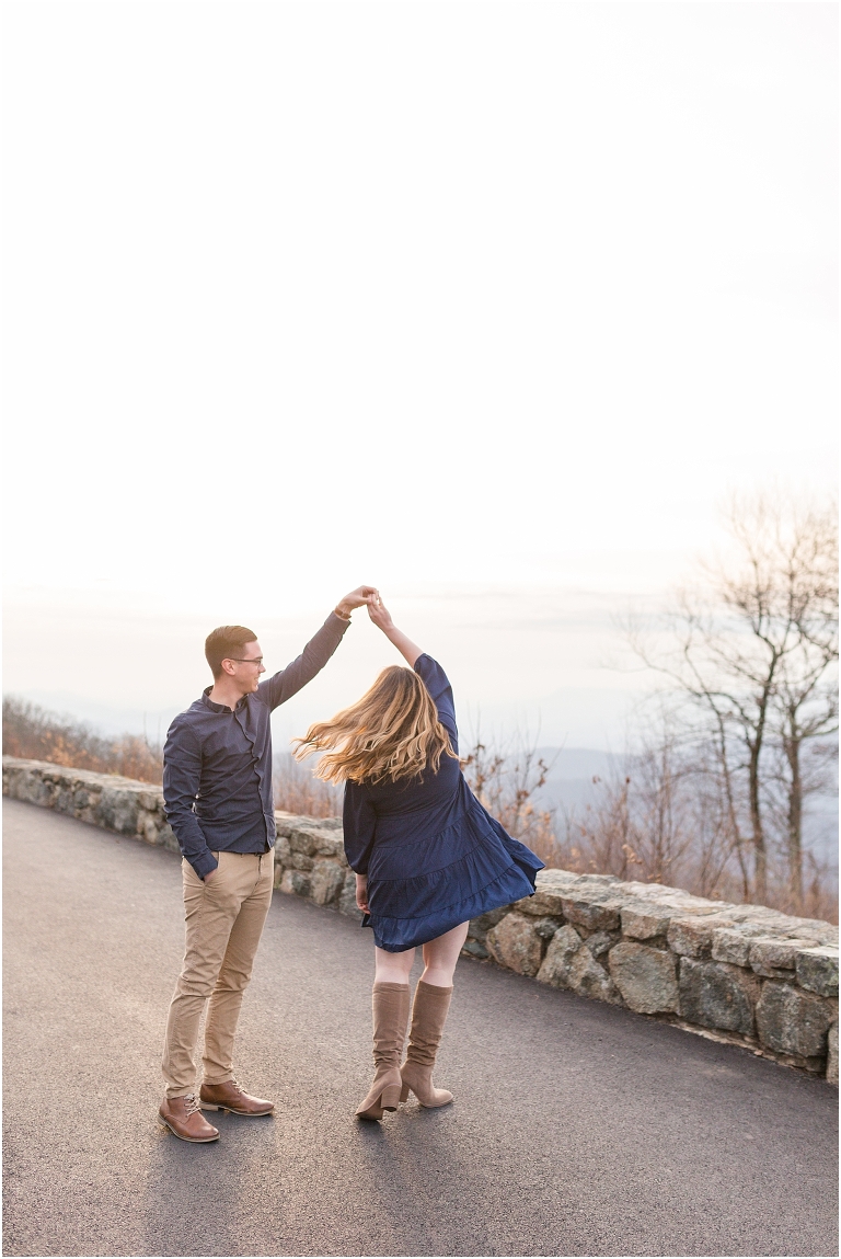 Skyline Drive Overlook engagement session with late fall colors, a beautiful view, and love.