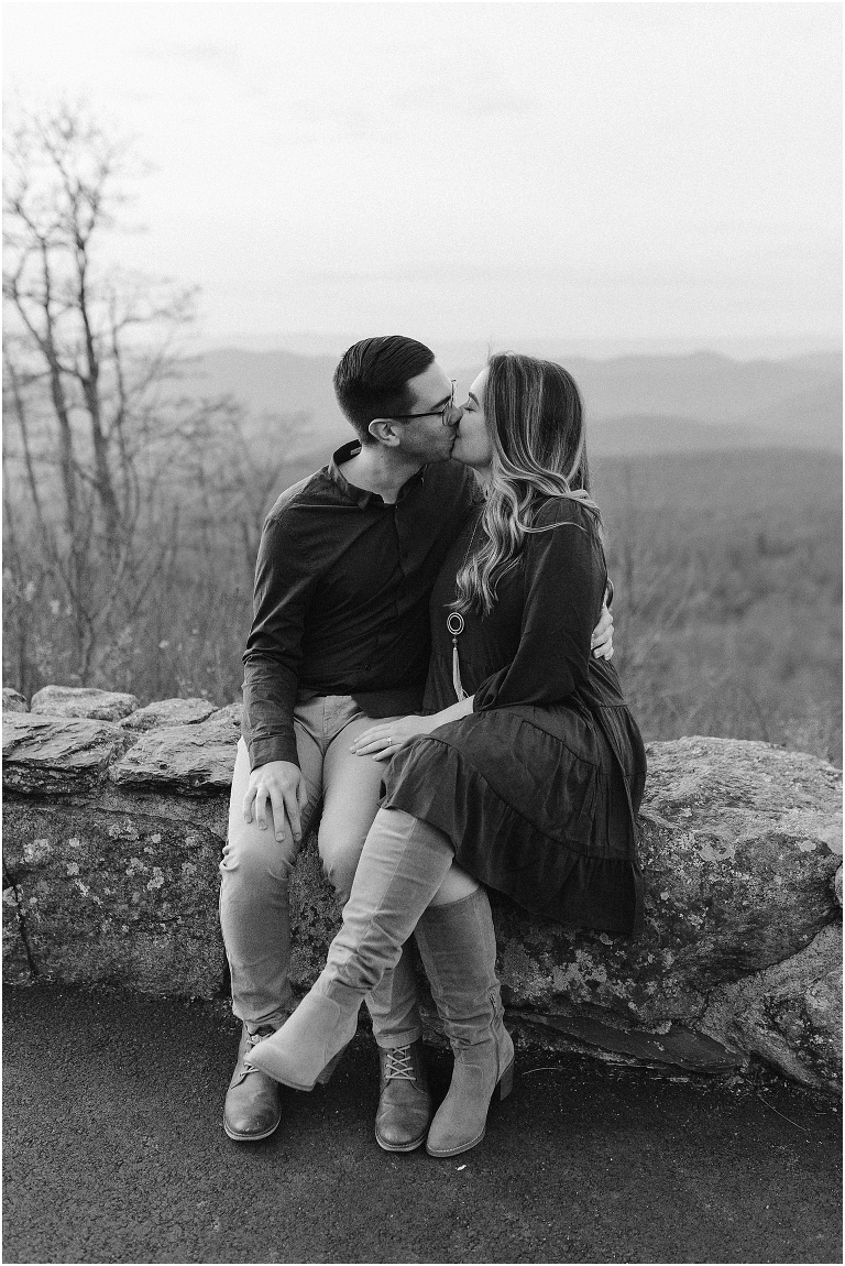 Skyline Drive Overlook engagement session with late fall colors, a beautiful view, and love.
