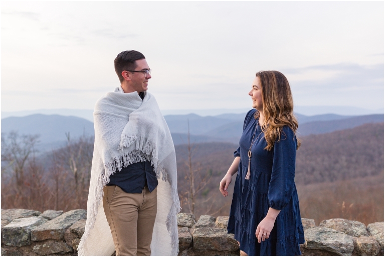 Skyline Drive Overlook engagement session with late fall colors, a beautiful view, and love.