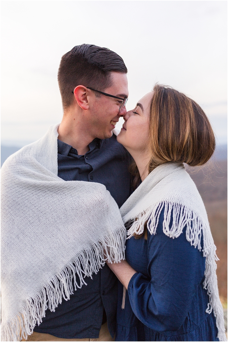 Skyline Drive Overlook engagement session with late fall colors, a beautiful view, and love.