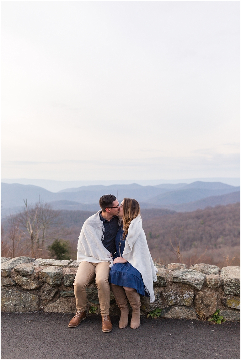 Skyline Drive Overlook engagement session with late fall colors, a beautiful view, and love.