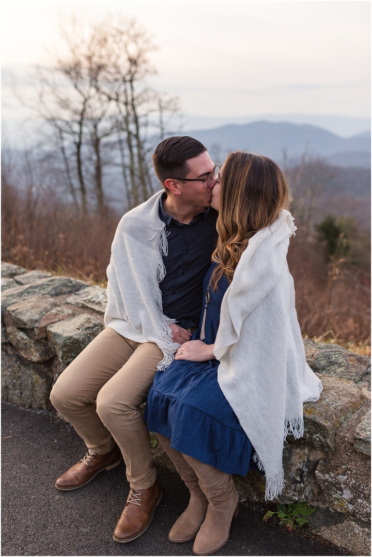 Skyline Drive Overlook engagement session with late fall colors, a beautiful view, and love.