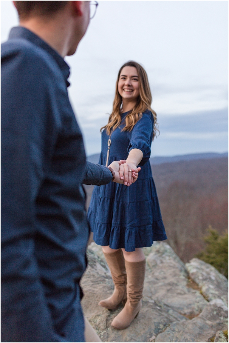Skyline Drive Overlook engagement session with late fall colors, a beautiful view, and love.