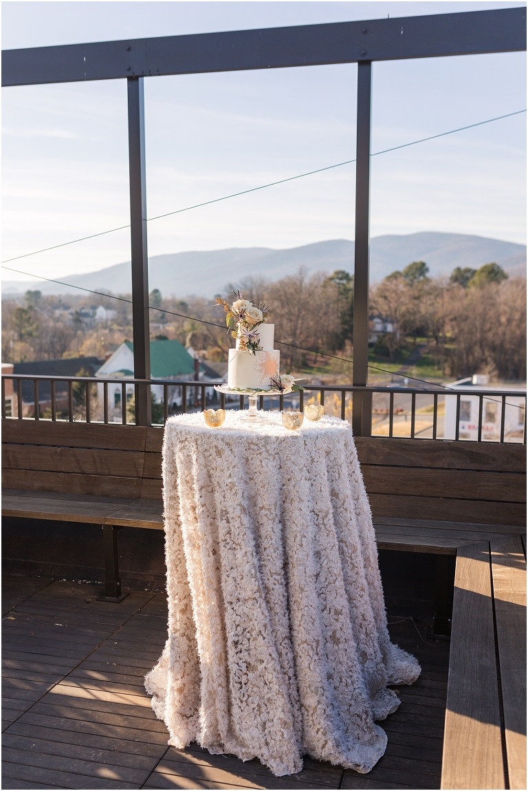 Winter wedding at The Rooftop in Crozet, Virginia. The golden sunset and surrounding views created the most beautiful wedding.