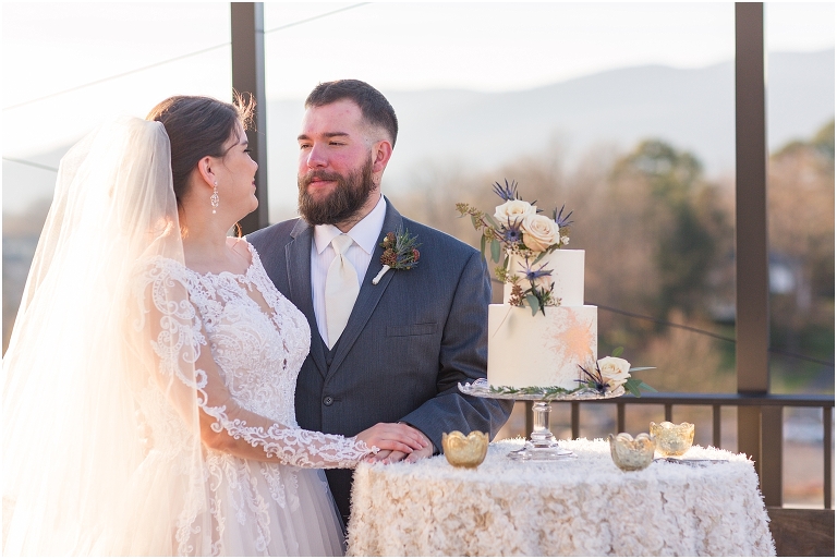 Winter wedding at The Rooftop in Crozet, Virginia. The golden sunset and surrounding views created the most beautiful wedding.