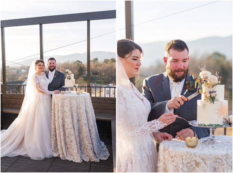 Winter wedding at The Rooftop in Crozet, Virginia. The golden sunset and surrounding views created the most beautiful wedding.