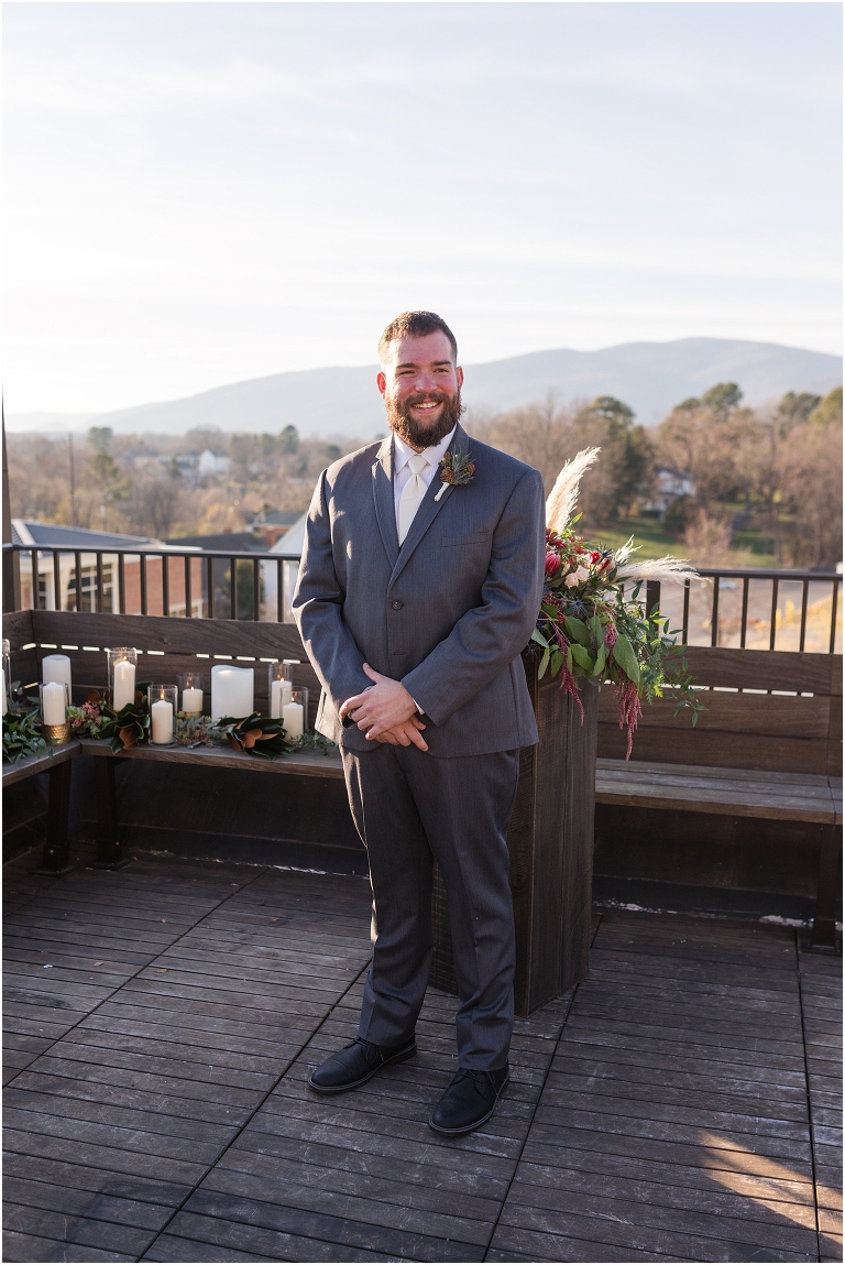 Winter wedding at The Rooftop in Crozet, Virginia. The golden sunset and surrounding views created the most beautiful wedding.