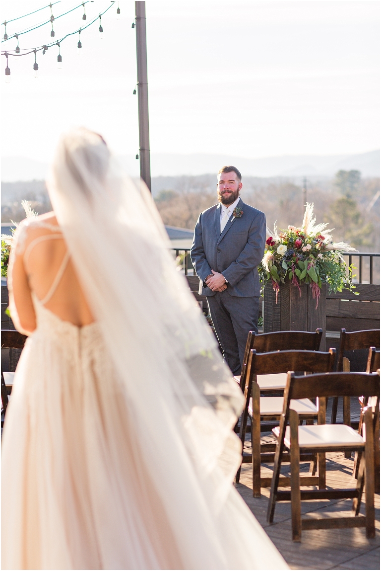 Winter wedding at The Rooftop in Crozet, Virginia. The golden sunset and surrounding views created the most beautiful wedding.
