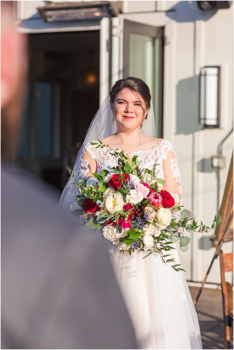 Winter wedding at The Rooftop in Crozet, Virginia. The golden sunset and surrounding views created the most beautiful wedding.