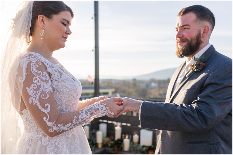 Winter wedding at The Rooftop in Crozet, Virginia. The golden sunset and surrounding views created the most beautiful wedding.