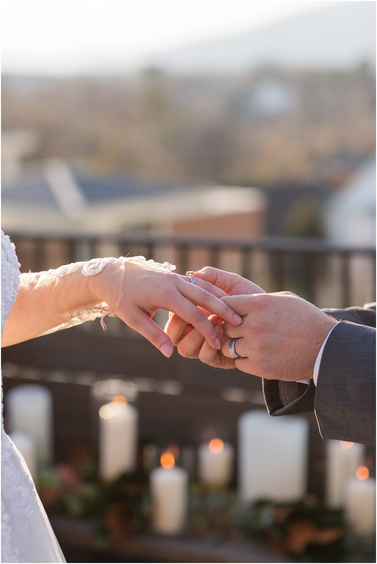 Winter wedding at The Rooftop in Crozet, Virginia. The golden sunset and surrounding views created the most beautiful wedding.