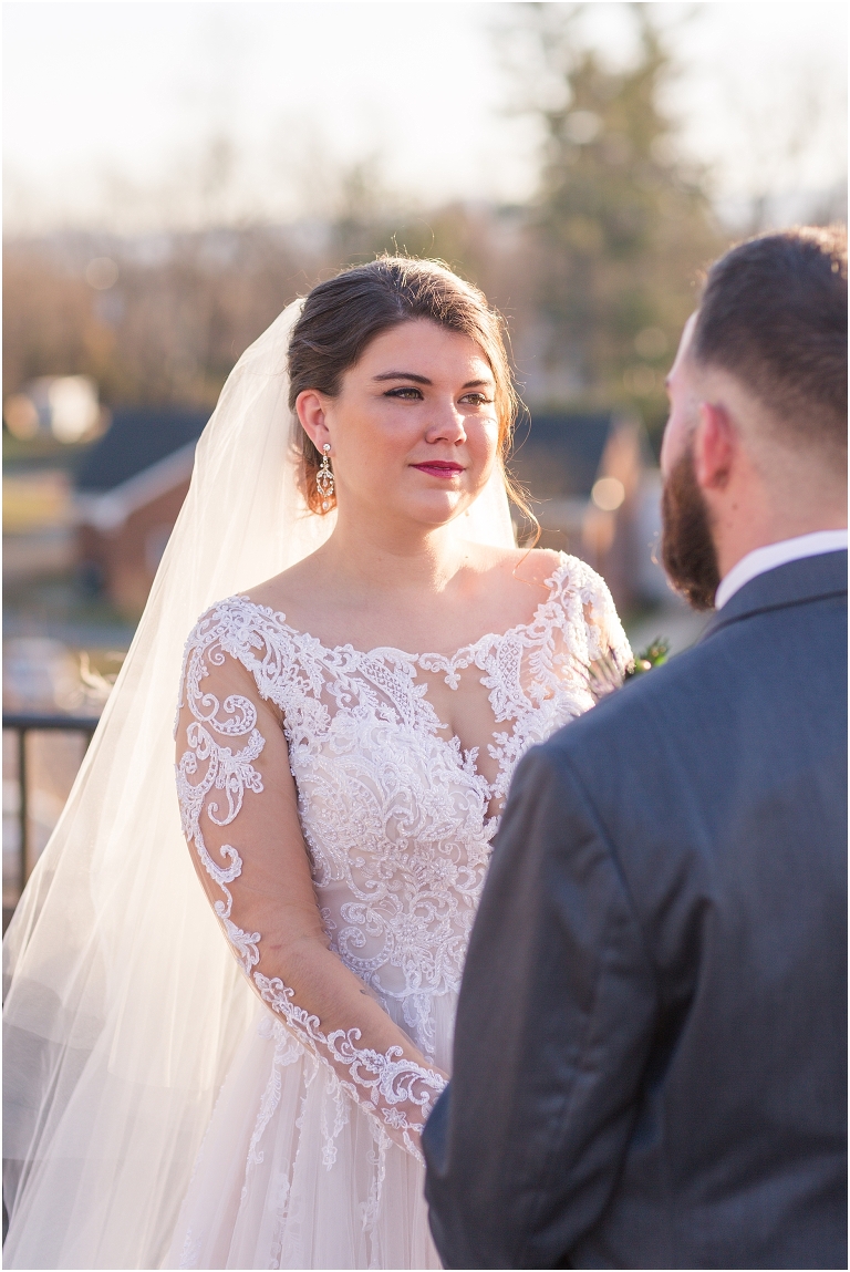 Winter wedding at The Rooftop in Crozet, Virginia. The golden sunset and surrounding views created the most beautiful wedding.