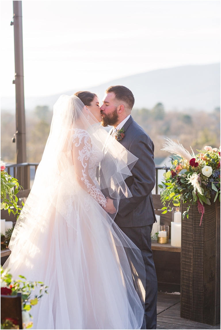 Winter wedding at The Rooftop in Crozet, Virginia. The golden sunset and surrounding views created the most beautiful wedding.