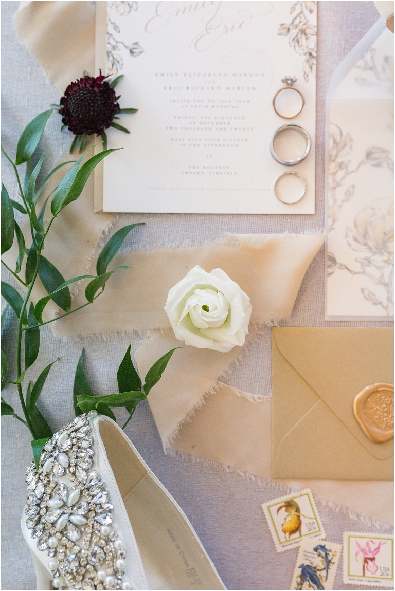 Winter wedding at The Rooftop in Crozet, Virginia. The golden sunset and surrounding views created the most beautiful wedding.