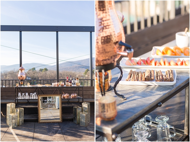 Winter wedding at The Rooftop in Crozet, Virginia. The golden sunset and surrounding views created the most beautiful wedding.