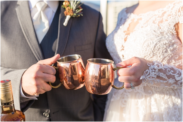 Winter wedding at The Rooftop in Crozet, Virginia. The golden sunset and surrounding views created the most beautiful wedding.