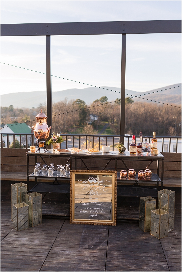 Winter wedding at The Rooftop in Crozet, Virginia. The golden sunset and surrounding views created the most beautiful wedding.