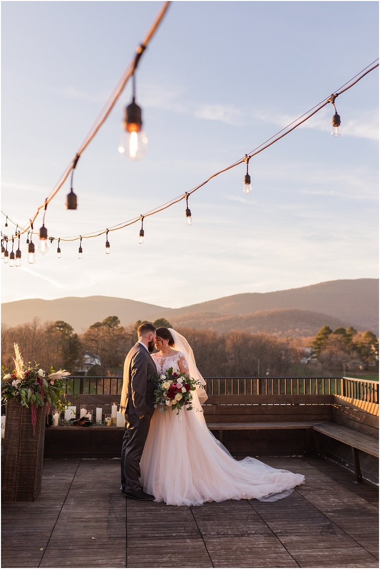 Winter wedding at The Rooftop in Crozet, Virginia. The golden sunset and surrounding views created the most beautiful wedding.