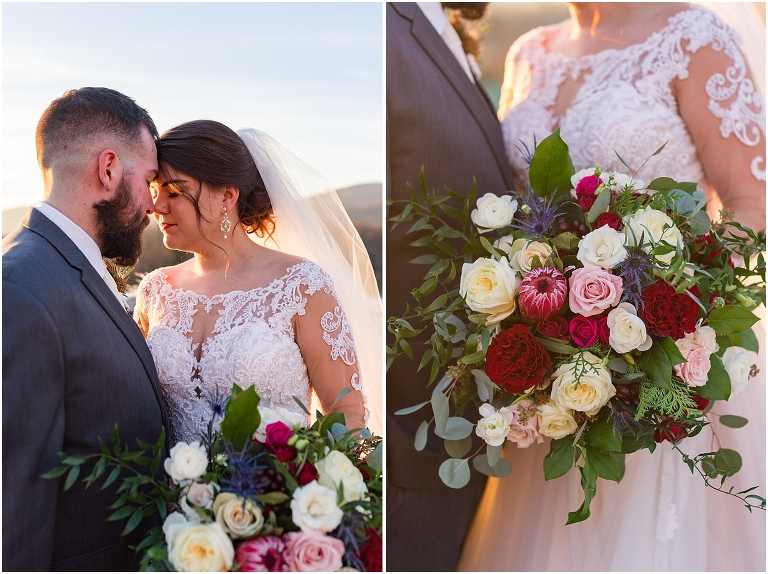 Winter wedding at The Rooftop in Crozet, Virginia. The golden sunset and surrounding views created the most beautiful wedding.