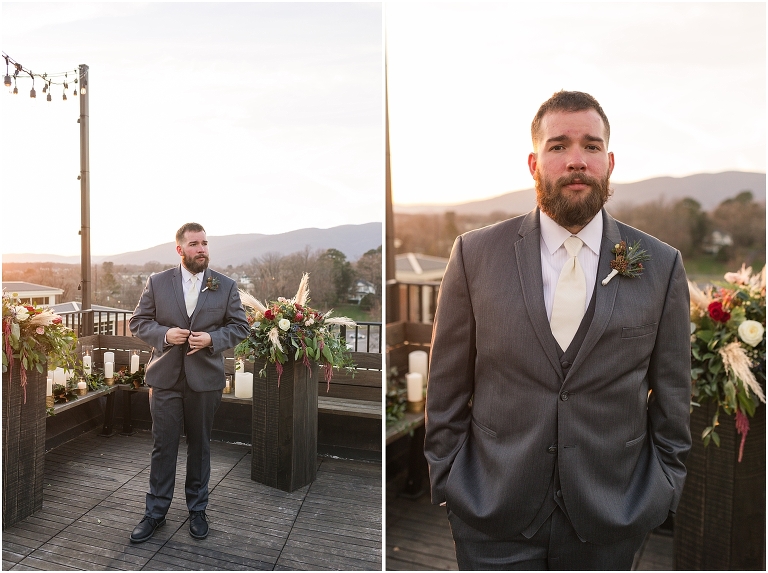 Winter wedding at The Rooftop in Crozet, Virginia. The golden sunset and surrounding views created the most beautiful wedding.