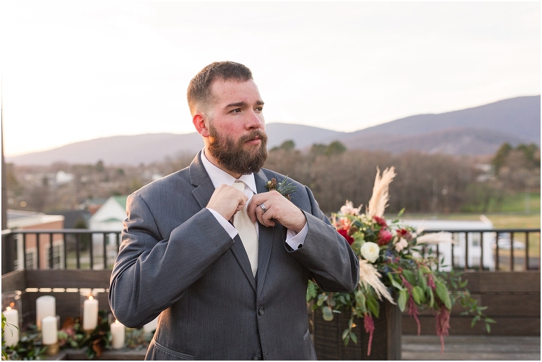 Winter wedding at The Rooftop in Crozet, Virginia. The golden sunset and surrounding views created the most beautiful wedding.