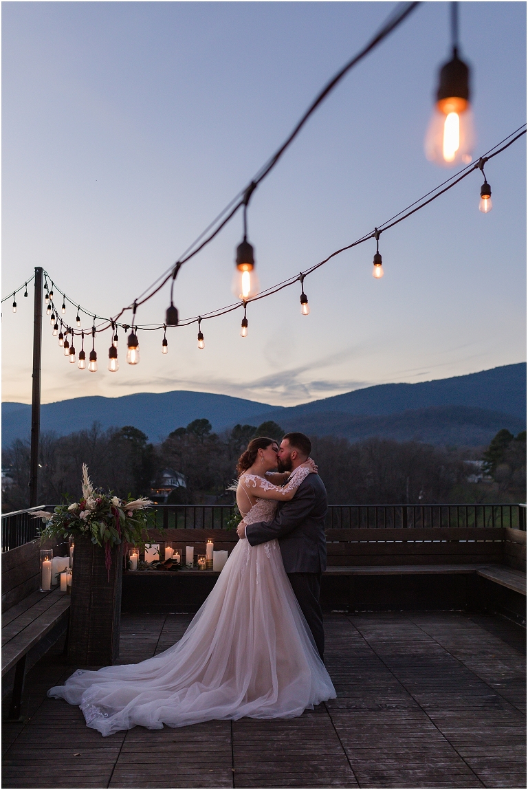 Winter wedding at The Rooftop in Crozet, Virginia. The golden sunset and surrounding views created the most beautiful wedding.