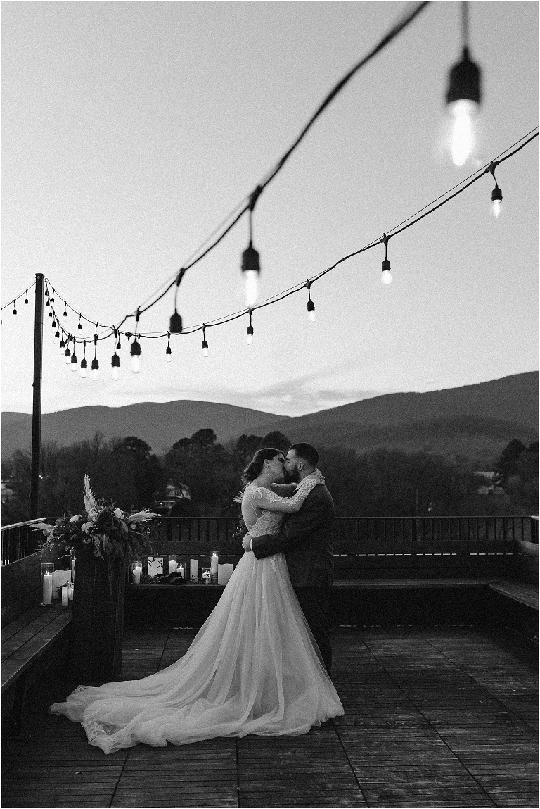 Winter wedding at The Rooftop in Crozet, Virginia. The golden sunset and surrounding views created the most beautiful wedding.