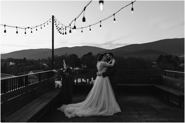 Winter wedding at The Rooftop in Crozet, Virginia. The golden sunset and surrounding views created the most beautiful wedding.
