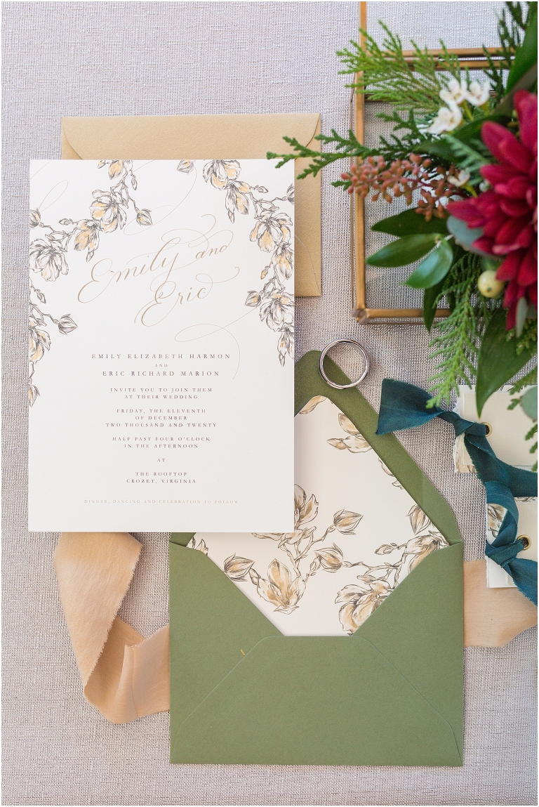 Winter wedding at The Rooftop in Crozet, Virginia. The golden sunset and surrounding views created the most beautiful wedding.