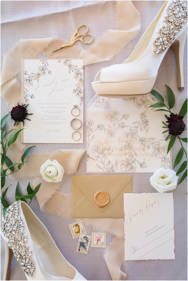 Winter wedding at The Rooftop in Crozet, Virginia. The golden sunset and surrounding views created the most beautiful wedding.