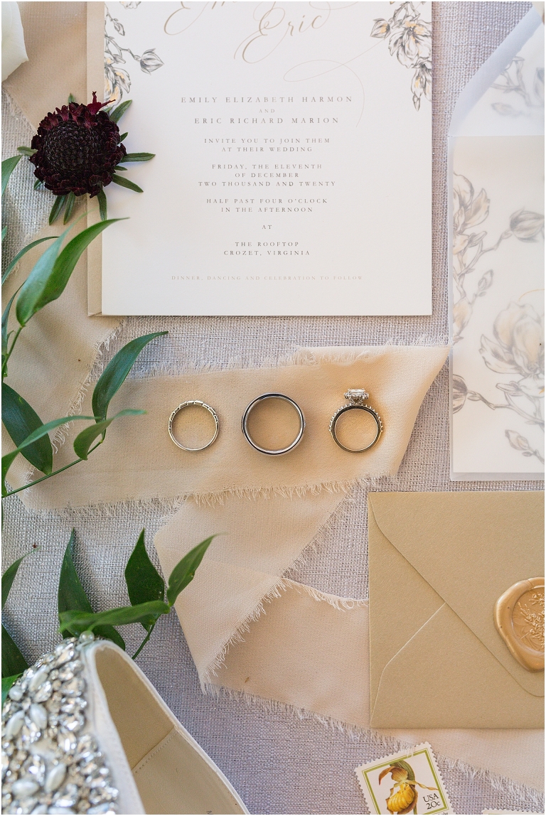 Winter wedding at The Rooftop in Crozet, Virginia. The golden sunset and surrounding views created the most beautiful wedding.