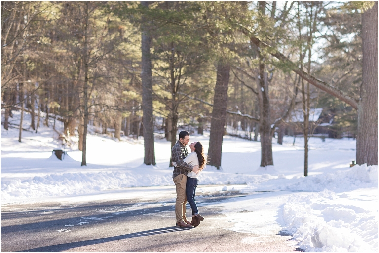 Lost River State Park winter engagement session surrounded by fresh snow in the Virginia mountains.
