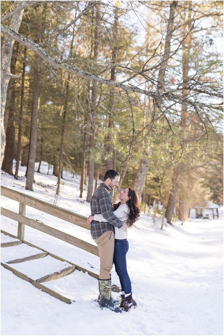 Lost River State Park winter engagement session surrounded by fresh snow in the Virginia mountains.