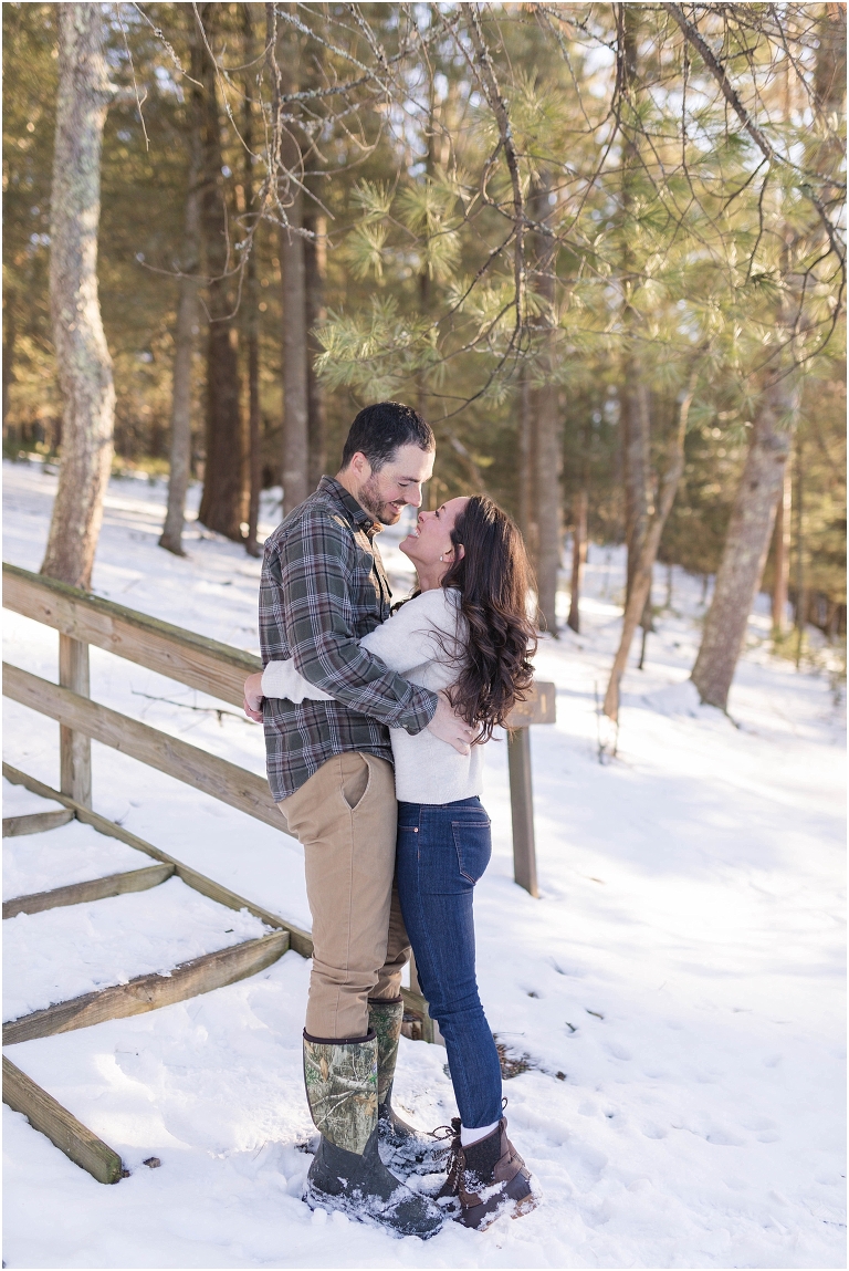 Lost River State Park winter engagement session surrounded by fresh snow in the Virginia mountains.