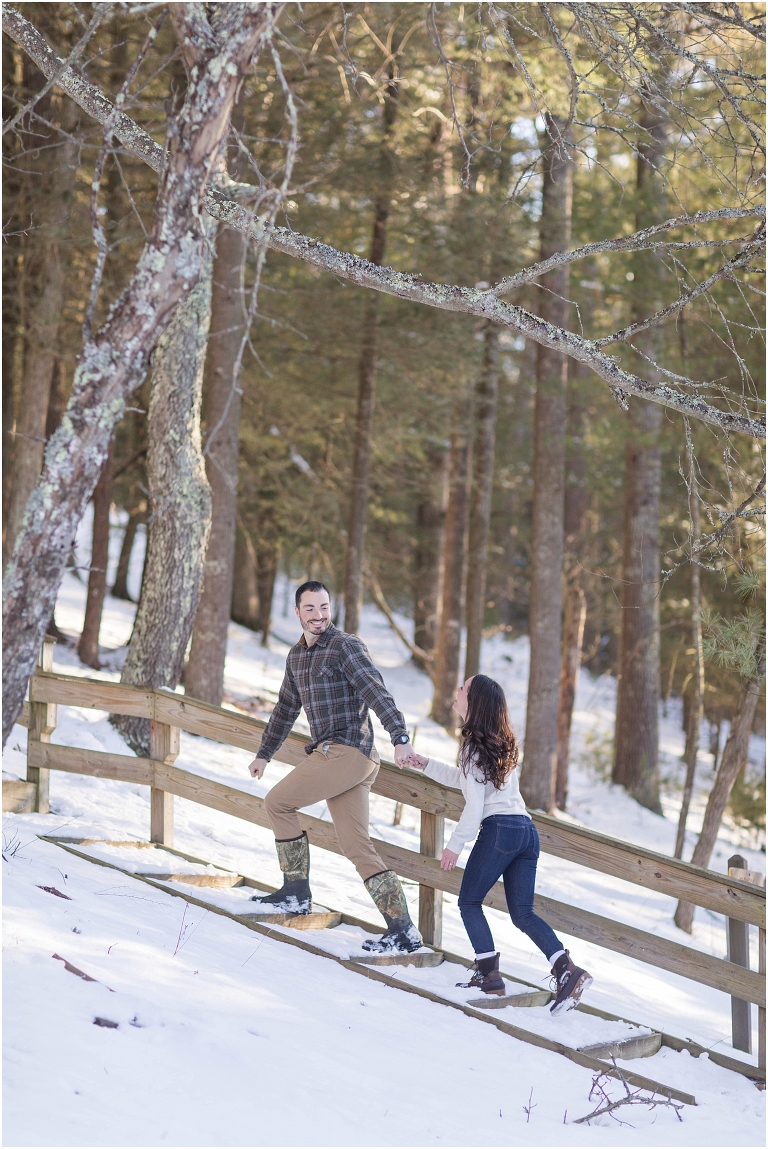 Lost River State Park winter engagement session surrounded by fresh snow in the Virginia mountains.