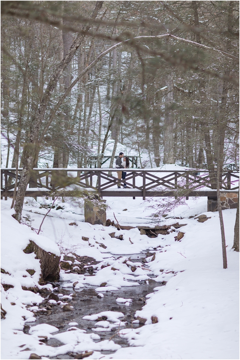 Lost River State Park winter engagement session surrounded by fresh snow in the Virginia mountains.